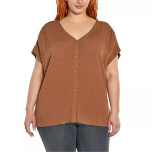 Orvis Women's Short Sleeve Button Front Blouse Shirt ( X-Large, Rust)